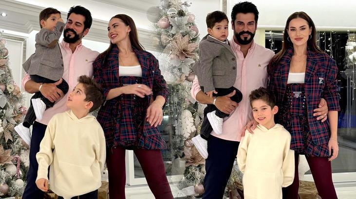 Burak Özçivit ve Fahriye Evcen çiftinden keyifli aile pozu